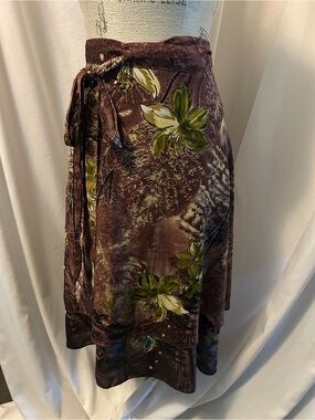 Brown Floral Wrap Around Midi Skirt